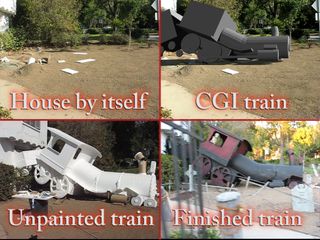 Nearly Lifesize train crashed through house